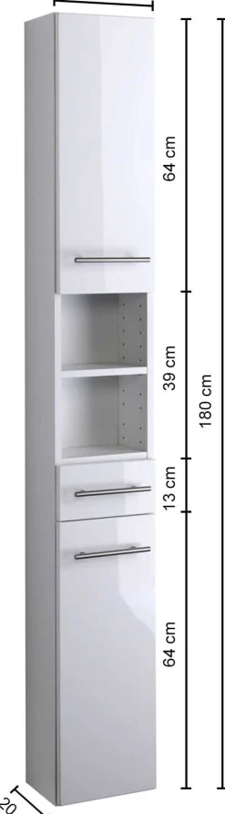 Säulenschrank Small 25cm 1 Schublade und 2 Türen - hochglänzend weiß