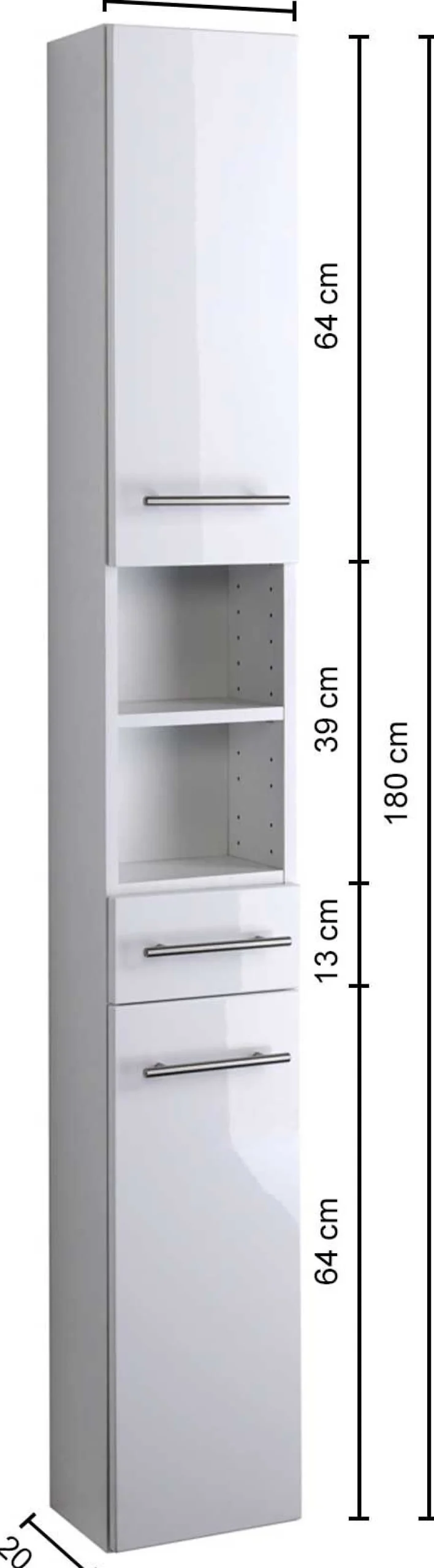 Säulenschrank Small 25cm 1 Schublade und 2 Türen - hochglänzend weiß