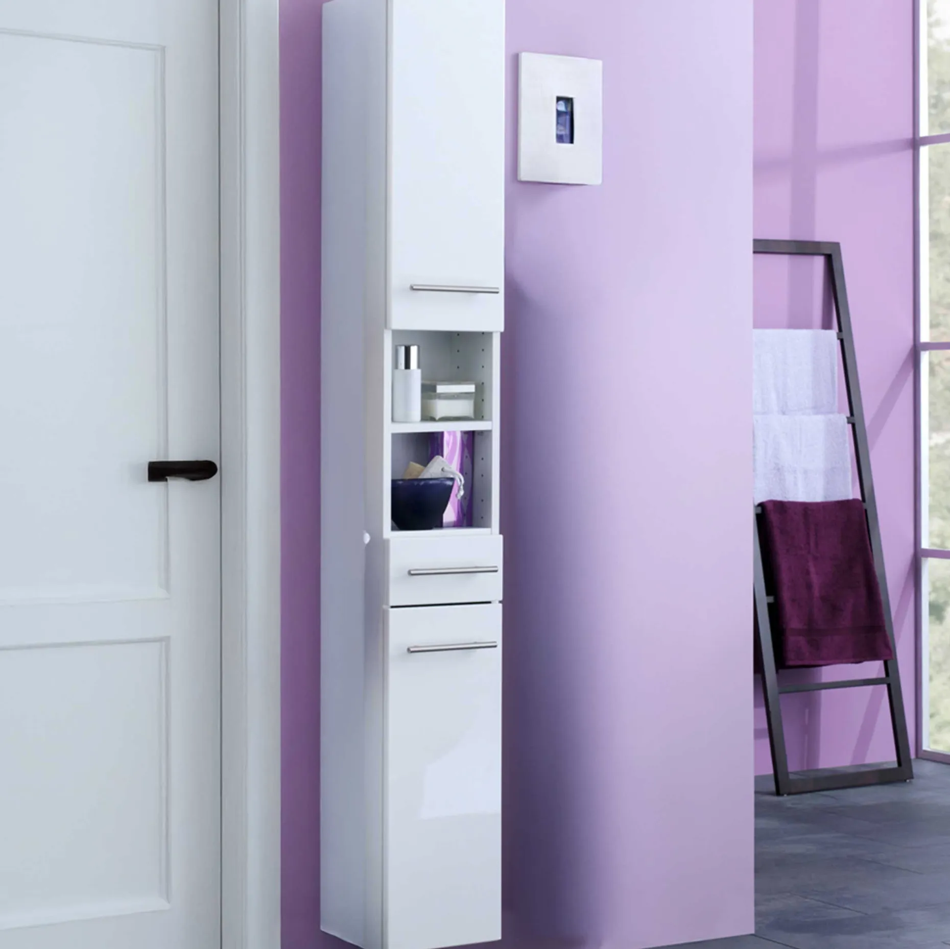 Säulenschrank Small 25cm 1 Schublade und 2 Türen - hochglänzend weiß