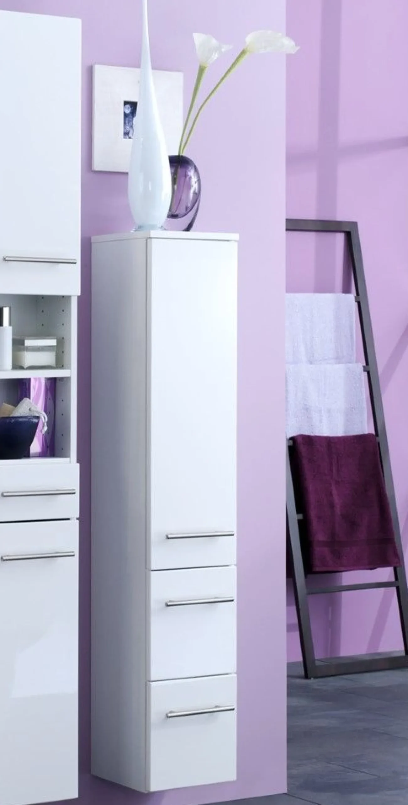 Säulenschrank Small 25cm 1 Tür und 2 Schubladen - hochglänzend weiß