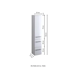 Säulenschrank Small 25cm 1 Tür und 2 Schubladen - hochglänzend weiß