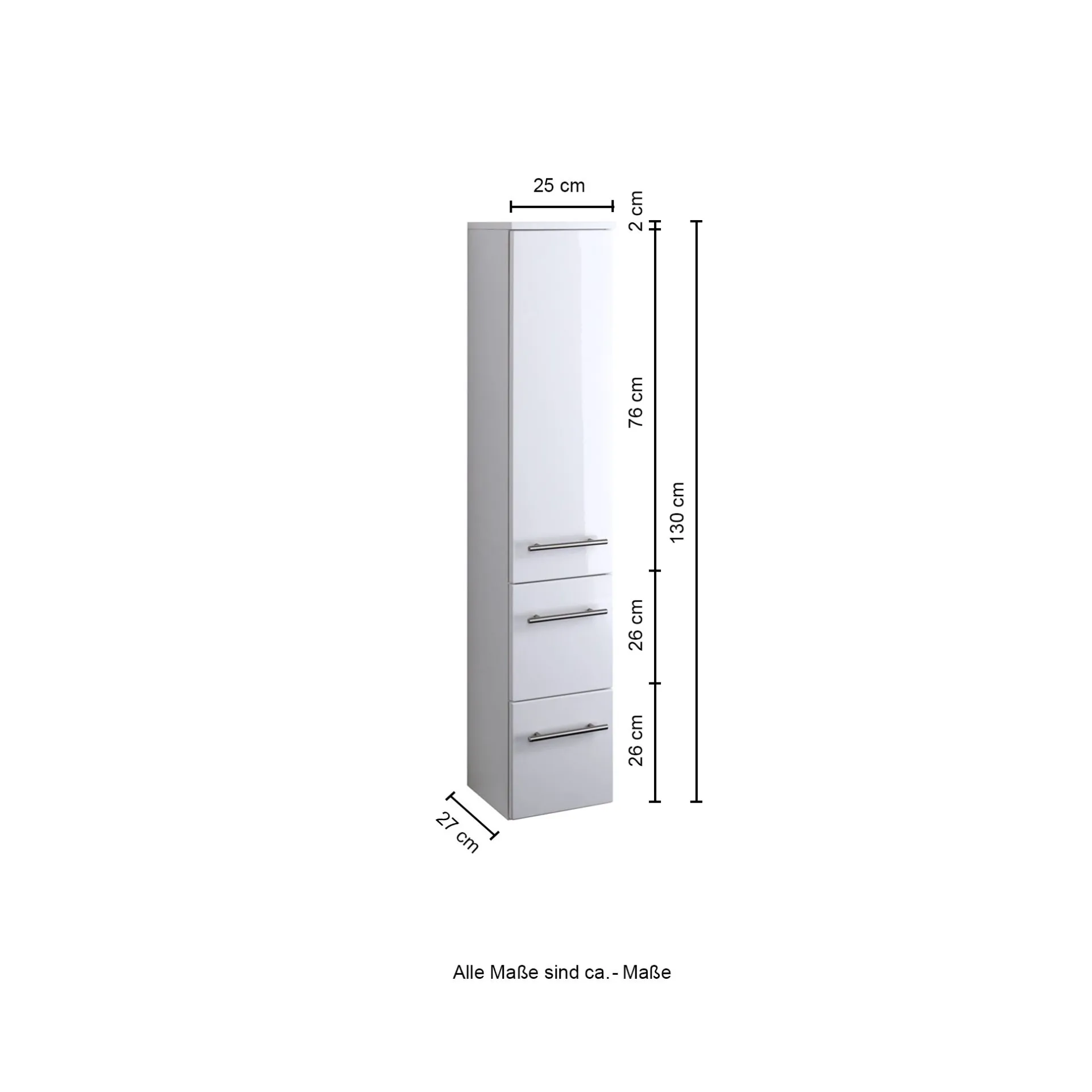Held Säulenschrank Small 25cm 1 Tür und 2 Schubladen - hochglanz-