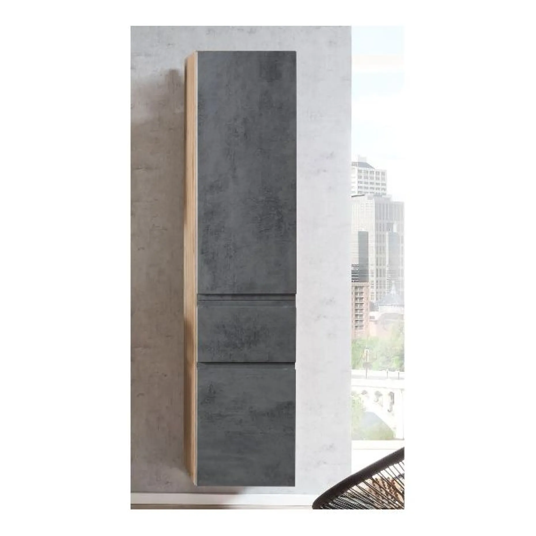 Säulenschrank Varese | 40 x 35 x 180 cm | Betonfarbenes Design