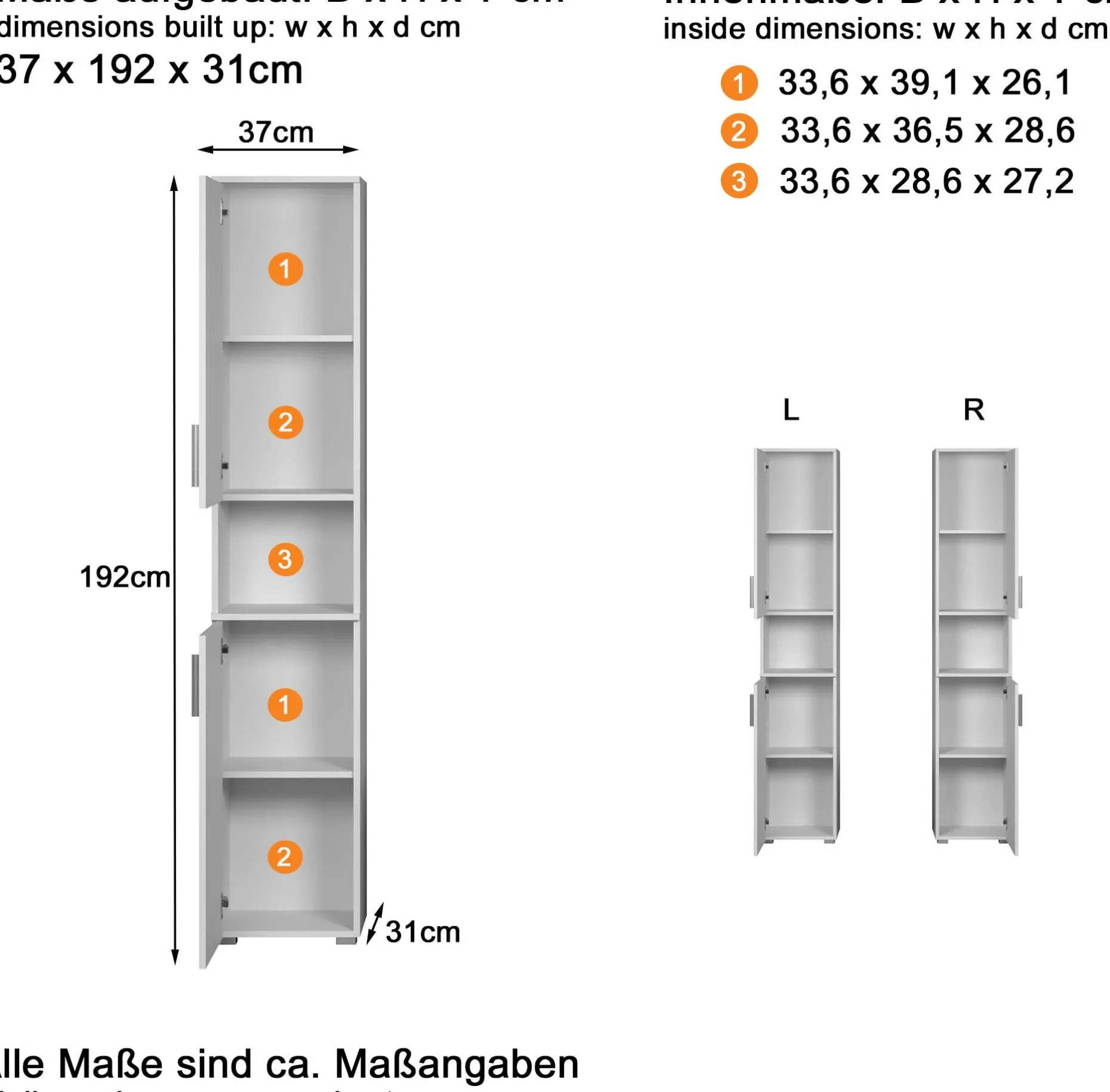 Säulenschrank Wons | 37 x 31 x 192 cm | weiß