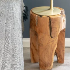 House Nordic Teak Rose Hocker: Natural Finish, 3 Beine - Ø26x40 cm