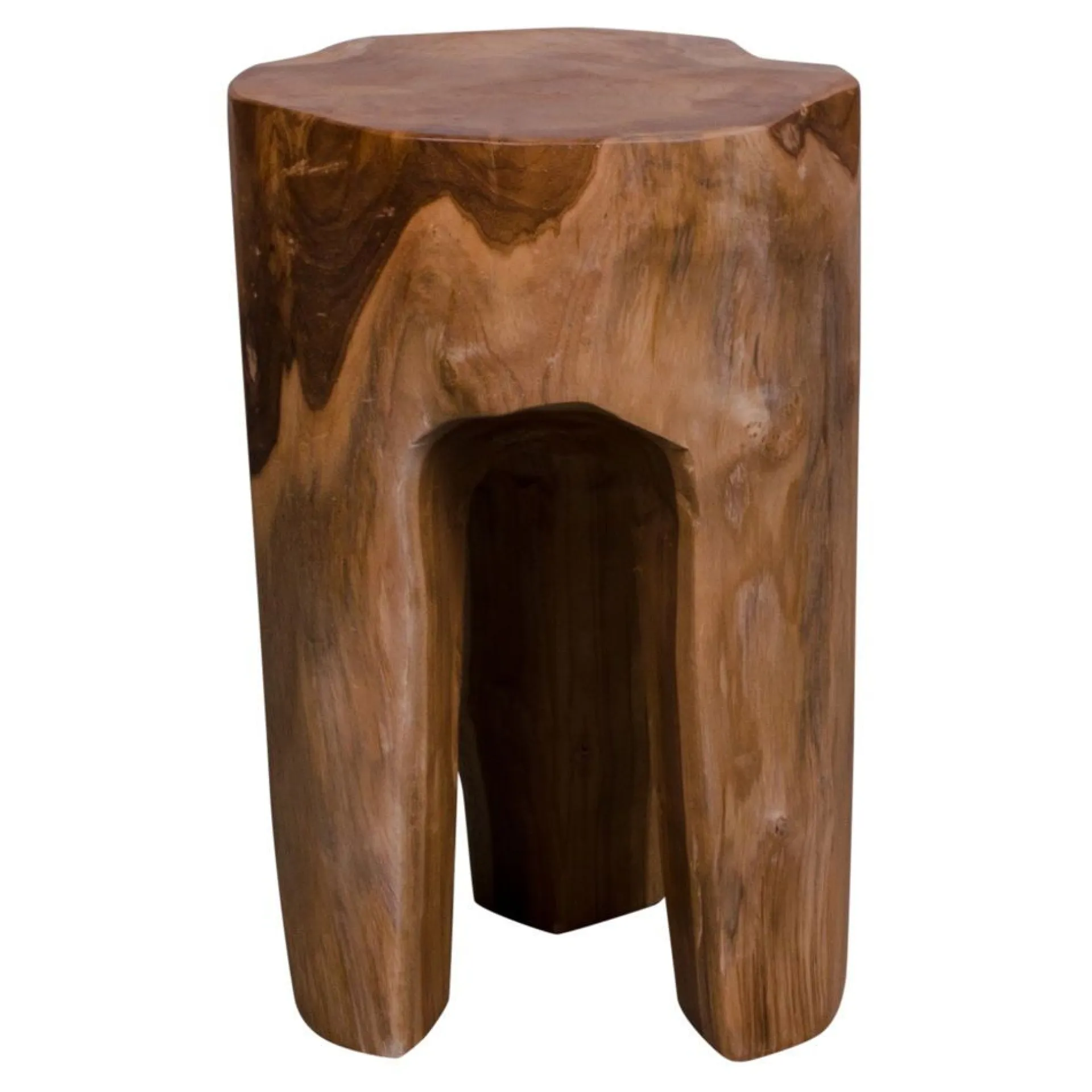 House Nordic Teak Rose Hocker: Natural Finish, 3 Beine - Ø26x40 cm