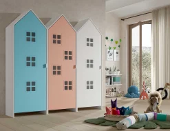 3-teiliger Kleiderschrank Casami Bruges - 115x37x172 cm - Blau/Rosa/Weiß