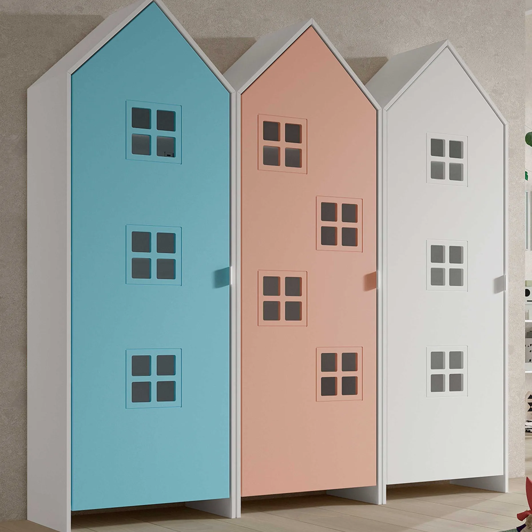 3-teiliger Kleiderschrank Casami Bruges - 115x37x172 cm - Blau/Rosa/Weiß