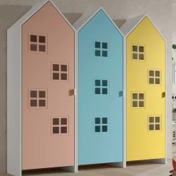 3-teiliger Kleiderschrank Casami Brügge - 173x37x172 cm - Rosa/blau/gelb