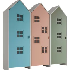 3-teiliger Kleiderschrank Casami Bruges - 173x37x172 cm - Blau/Rosa/Grün