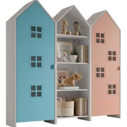 3-teiliger Kleiderschrank Casami Brügge - 173x37x172 cm - Blau/Rosa