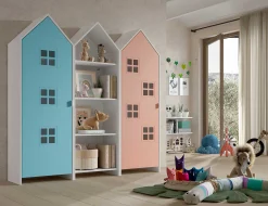 3-teiliger Kleiderschrank Casami Brügge - 173x37x172 cm - Blau/Rosa