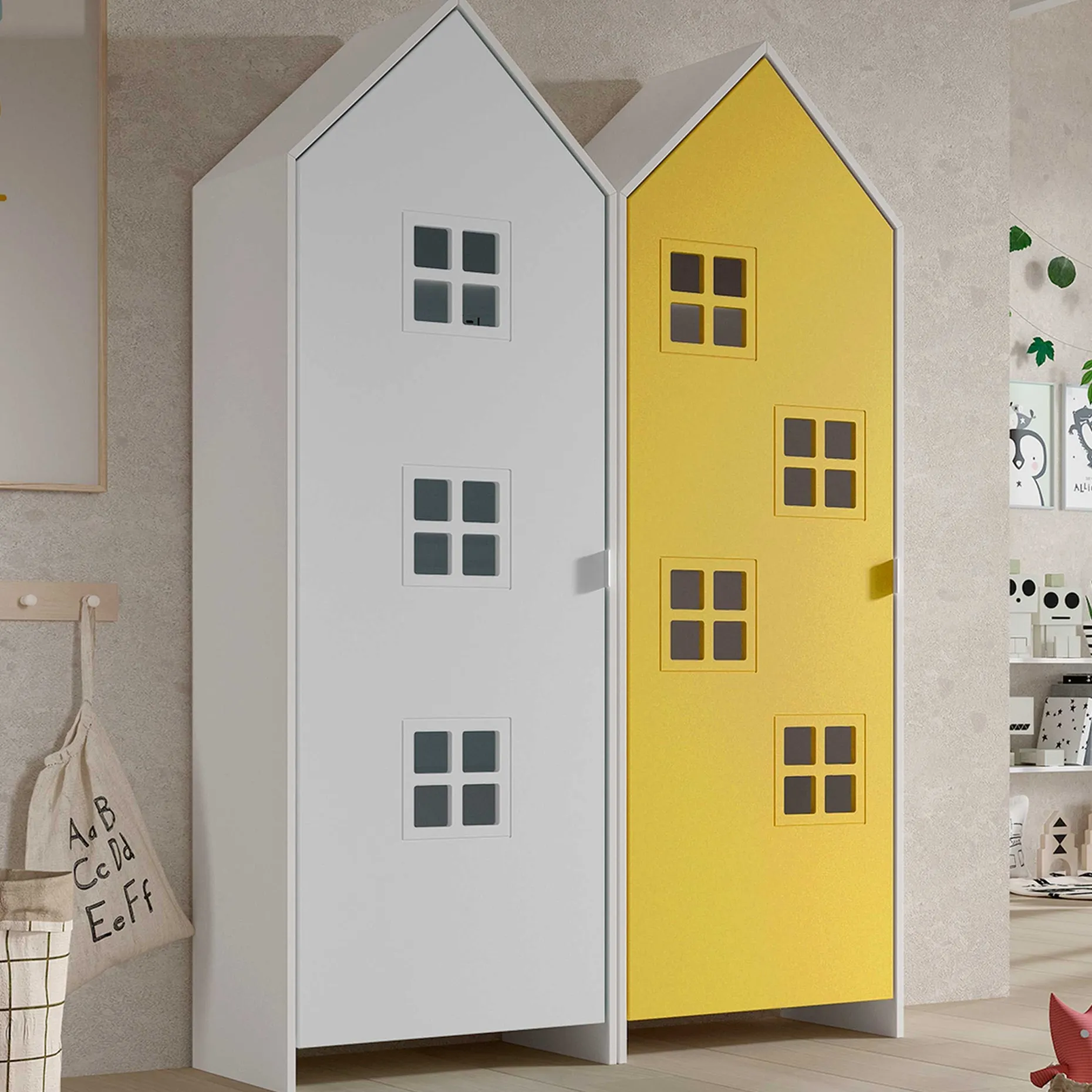 2-teiliger Kleiderschrank Casami Brügge - 115x37x172 cm - Weiß/gelb