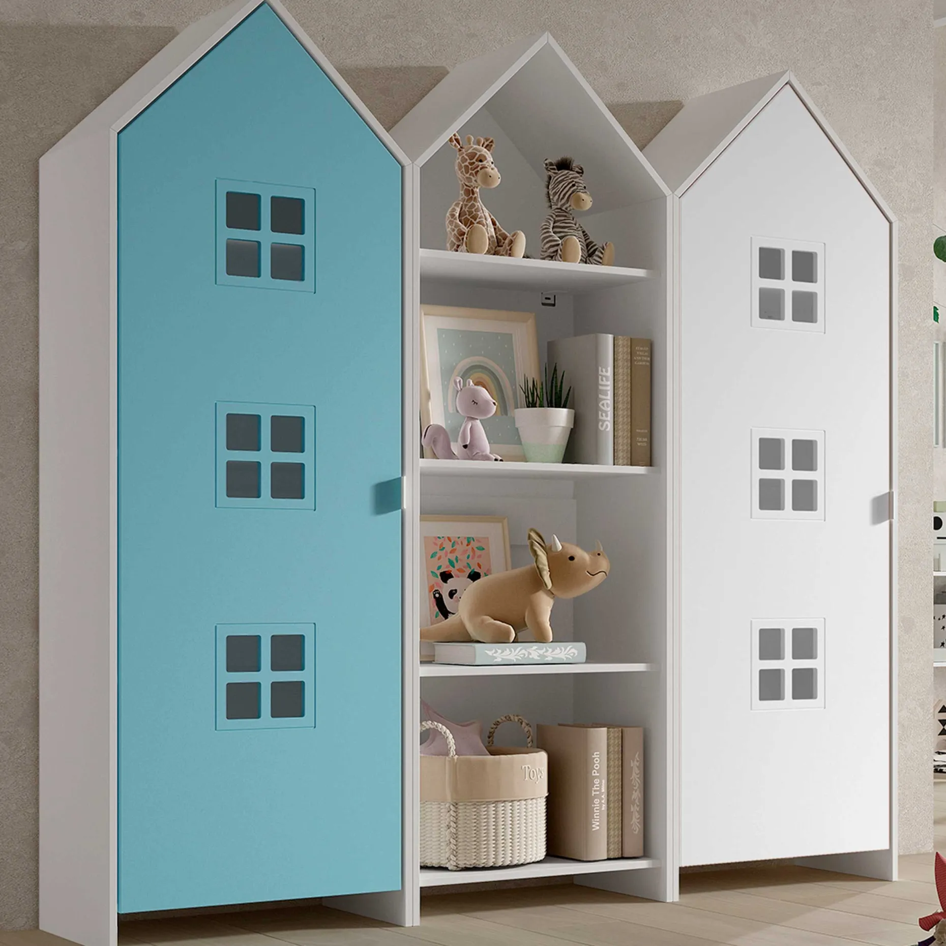 3-teiliger Kleiderschrank Casami Bruges - 173x37x172 cm - Blau/Weiß