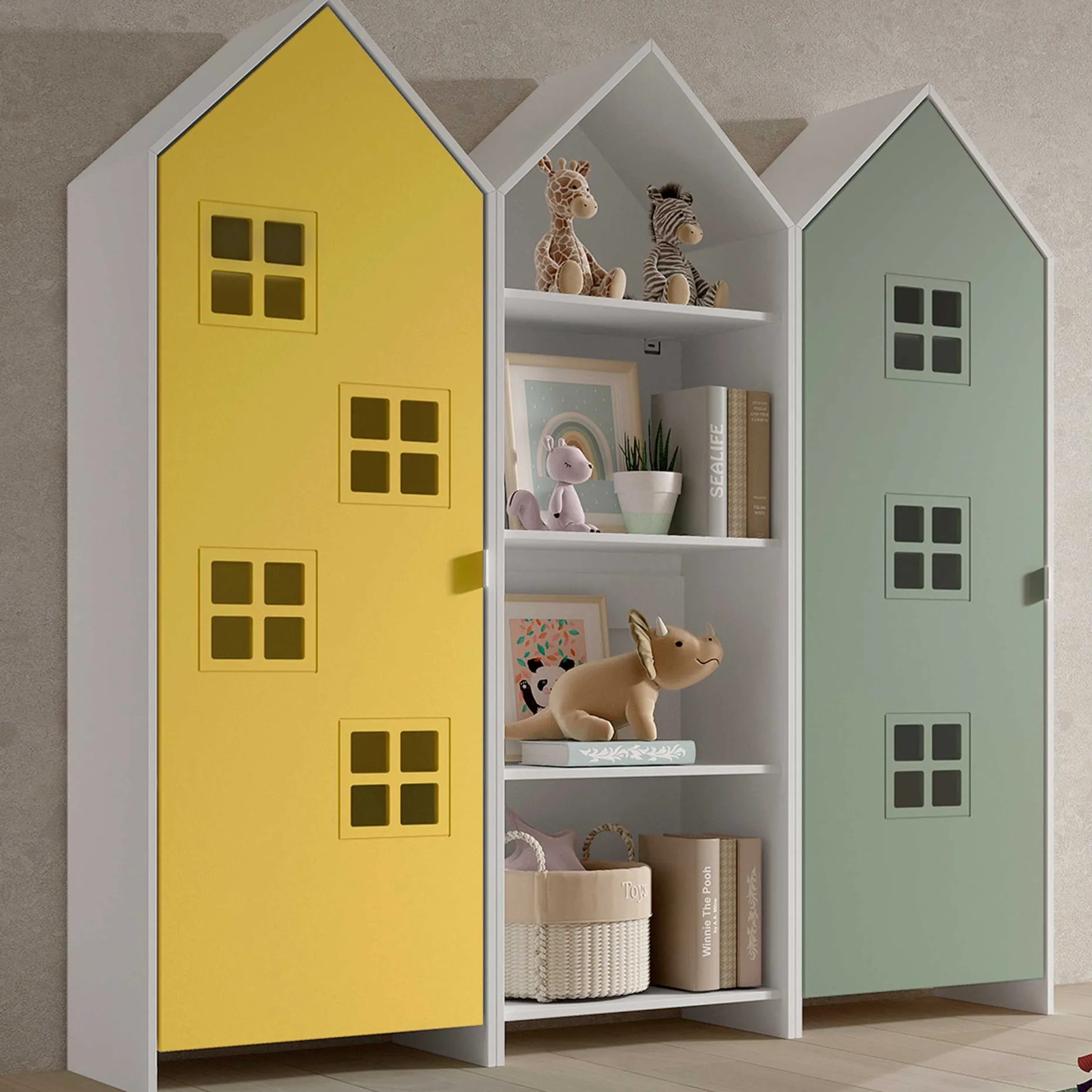 3-teiliger Kleiderschrank Casami Bruges - 173x37x172 cm - gelb/grün