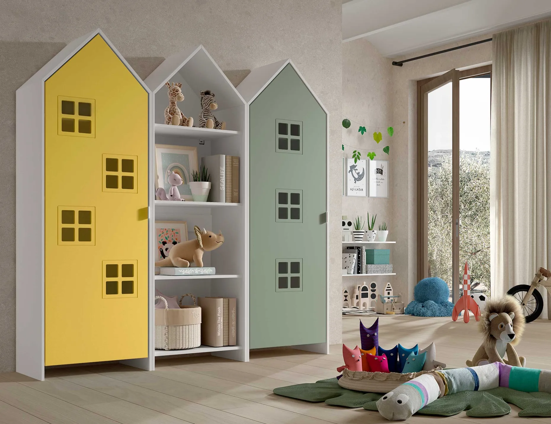 3-teiliger Kleiderschrank Casami Bruges - 173x37x172 cm - gelb/grün