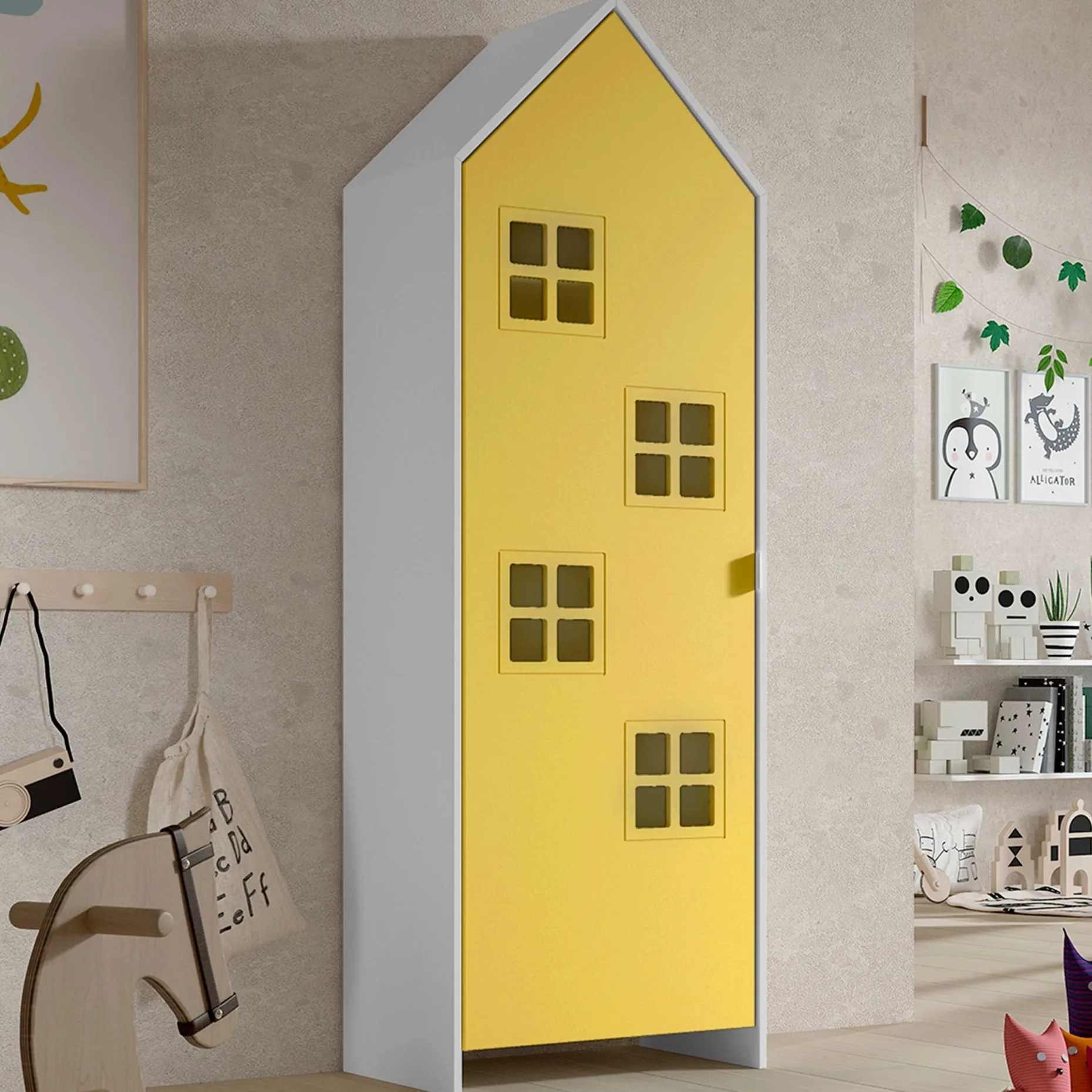 3-teiliger Kleiderschrank Casami Bruges - 173x37x172 cm - gelb/grün