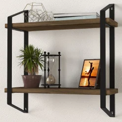 Tera Home 18mm Wandregal | Metallrahmen | Walnuss Schwarz