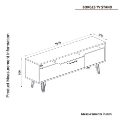 Tera Home TV Stand | 100% Melamin beschichtet | 18mm Dicke | Metallbeine | 150cm Breite, 55cm Höhe | Grau Anthrazit Walnuss
