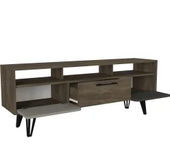 Tera Home TV Stand | 100% Melamin beschichtet | 18mm Dicke | Metallbeine | 150cm Breite, 55cm Höhe | Grau Anthrazit Walnuss