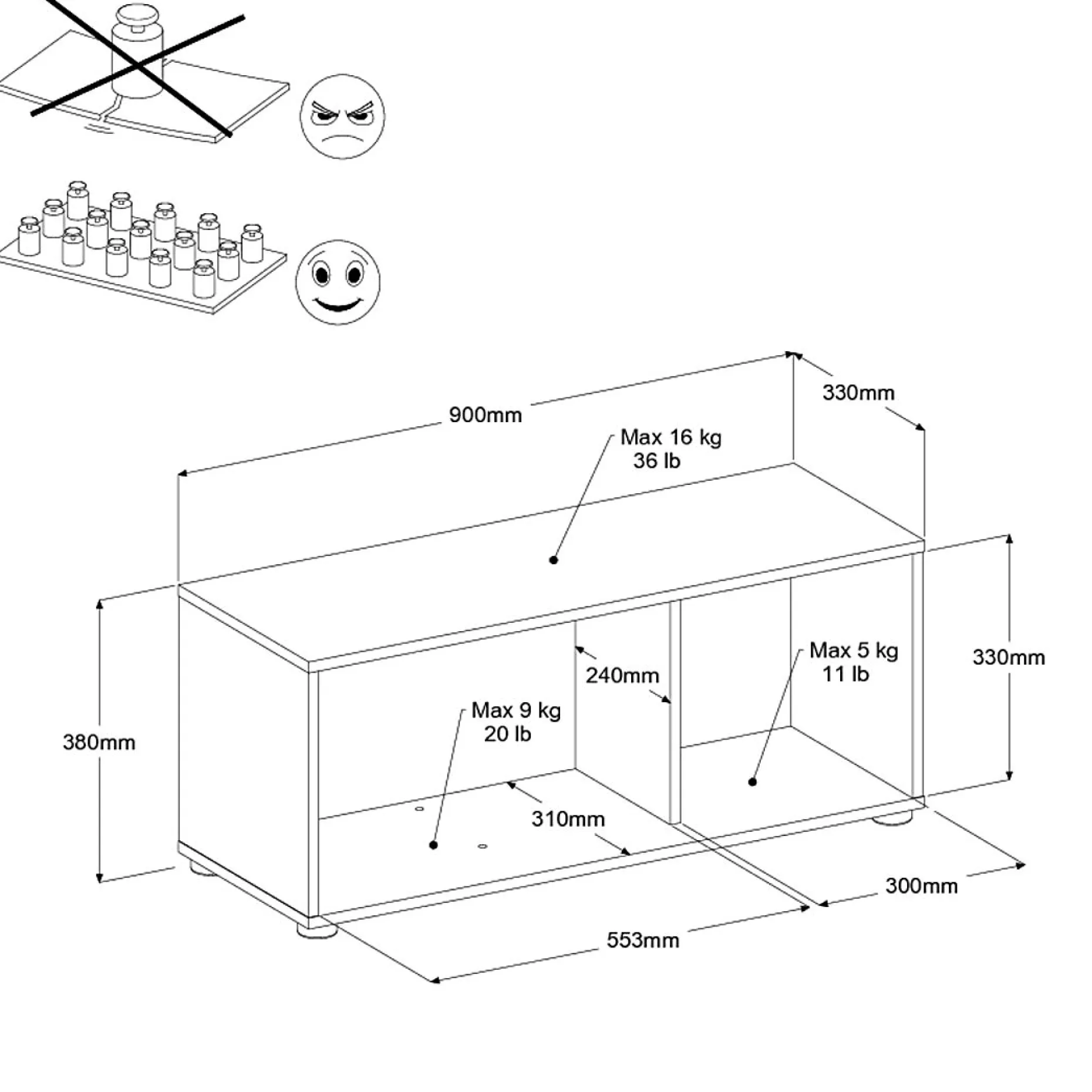 Thebe TV-Schrank - 90x33x38cm - weiß/Eiche Dekor