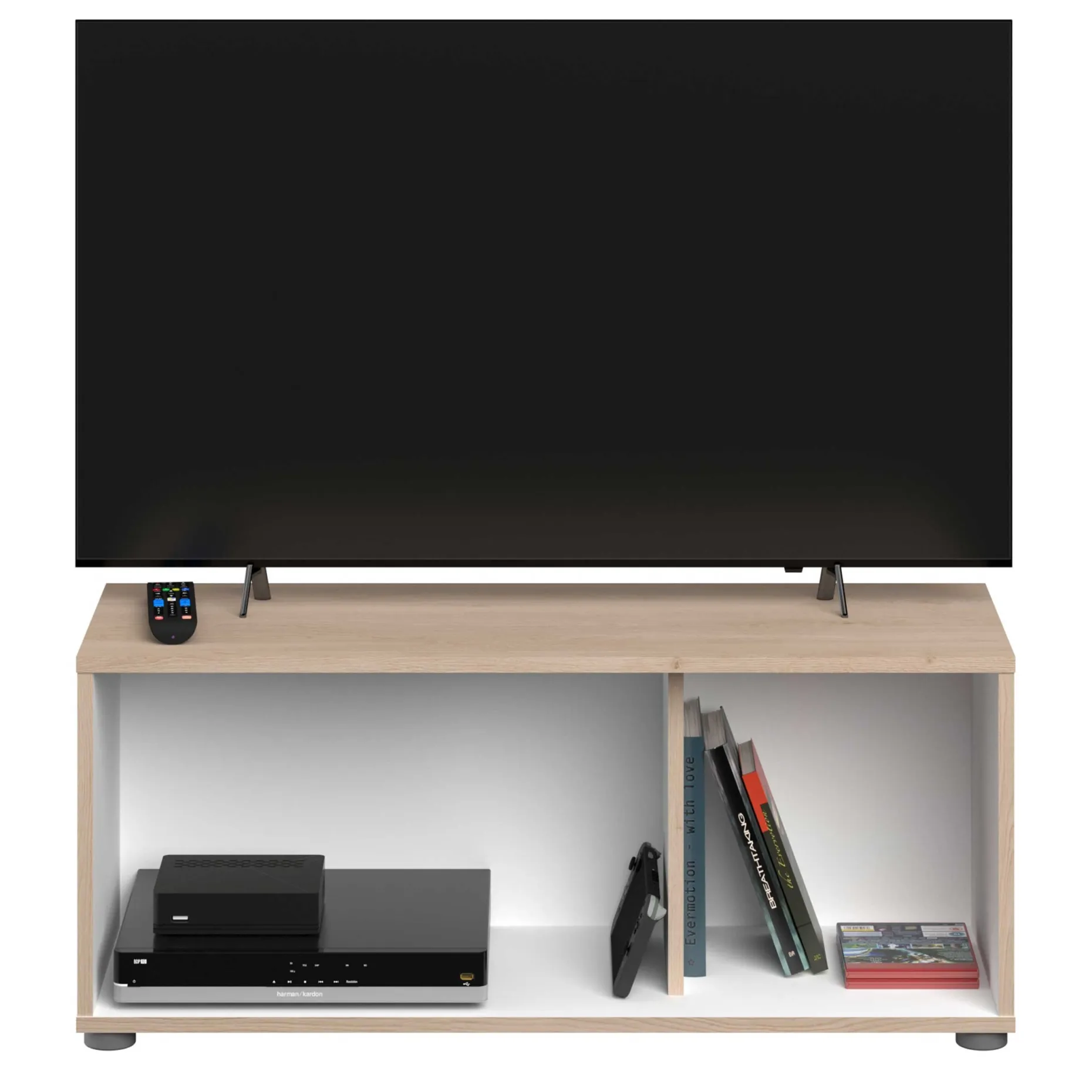 Thebe TV-Schrank - 90x33x38cm - weiß/Eiche Dekor