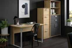 Parisot The OfficeBüro-Set : Schreibtisch 120cm, Aktenschrank, Bücherregal - Eiche Dekor