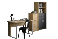 Parisot The OfficeBüro-Set : Schreibtisch 150cm, Aktenschrank, Bücherregal - Eiche Dekor