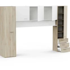 TidelleBrückenschrank - Mattweiß/Eiche Dekor