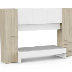 TidelleBrückenschrank - Mattweiß/Eiche Dekor