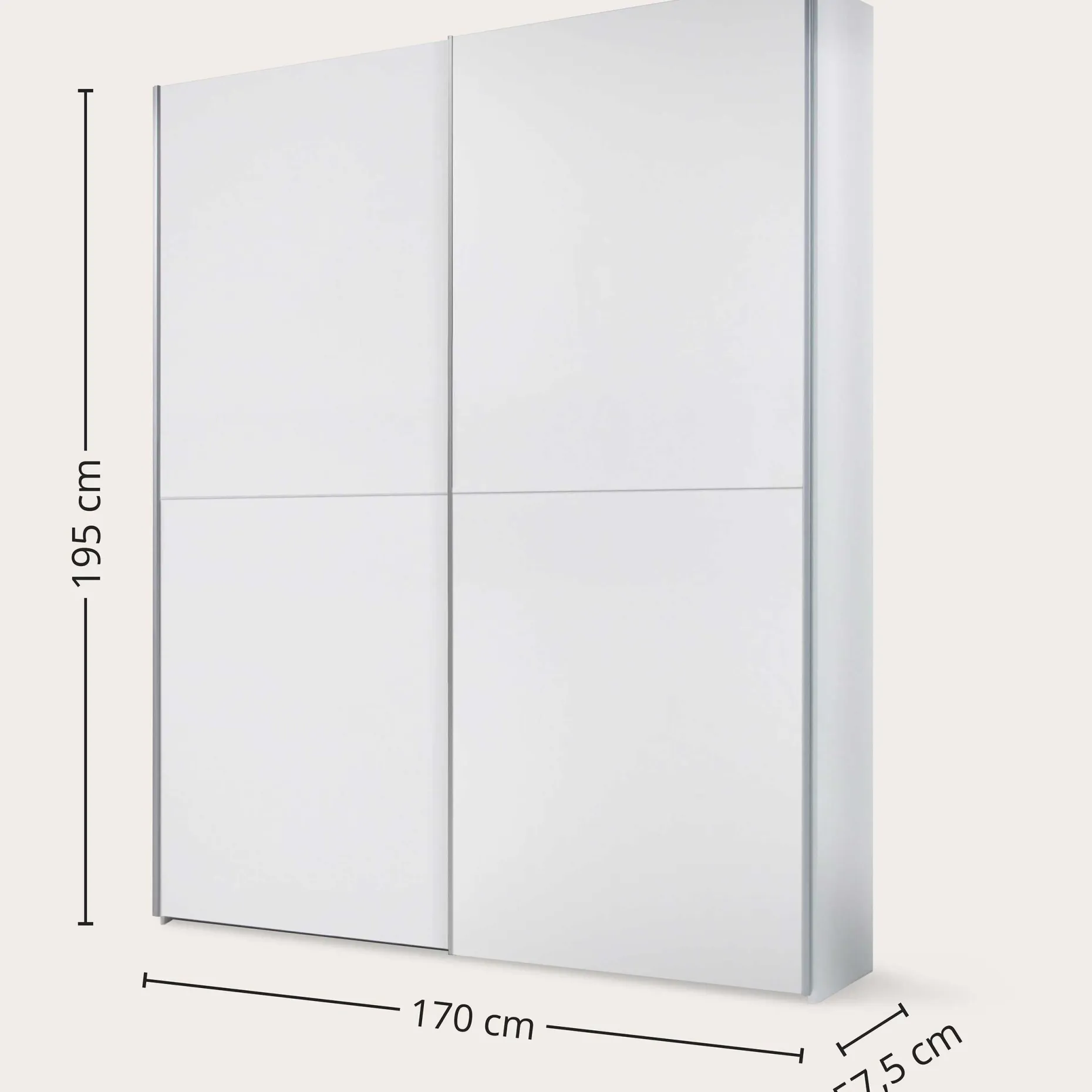 Tiempo Kleiderschrank 170x59x195cm mit zwei Türen - weiß