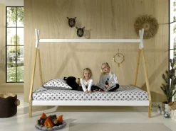 Tipi-Bett 90 x 200cm hoch Massivholz - weiß/Kieferholz