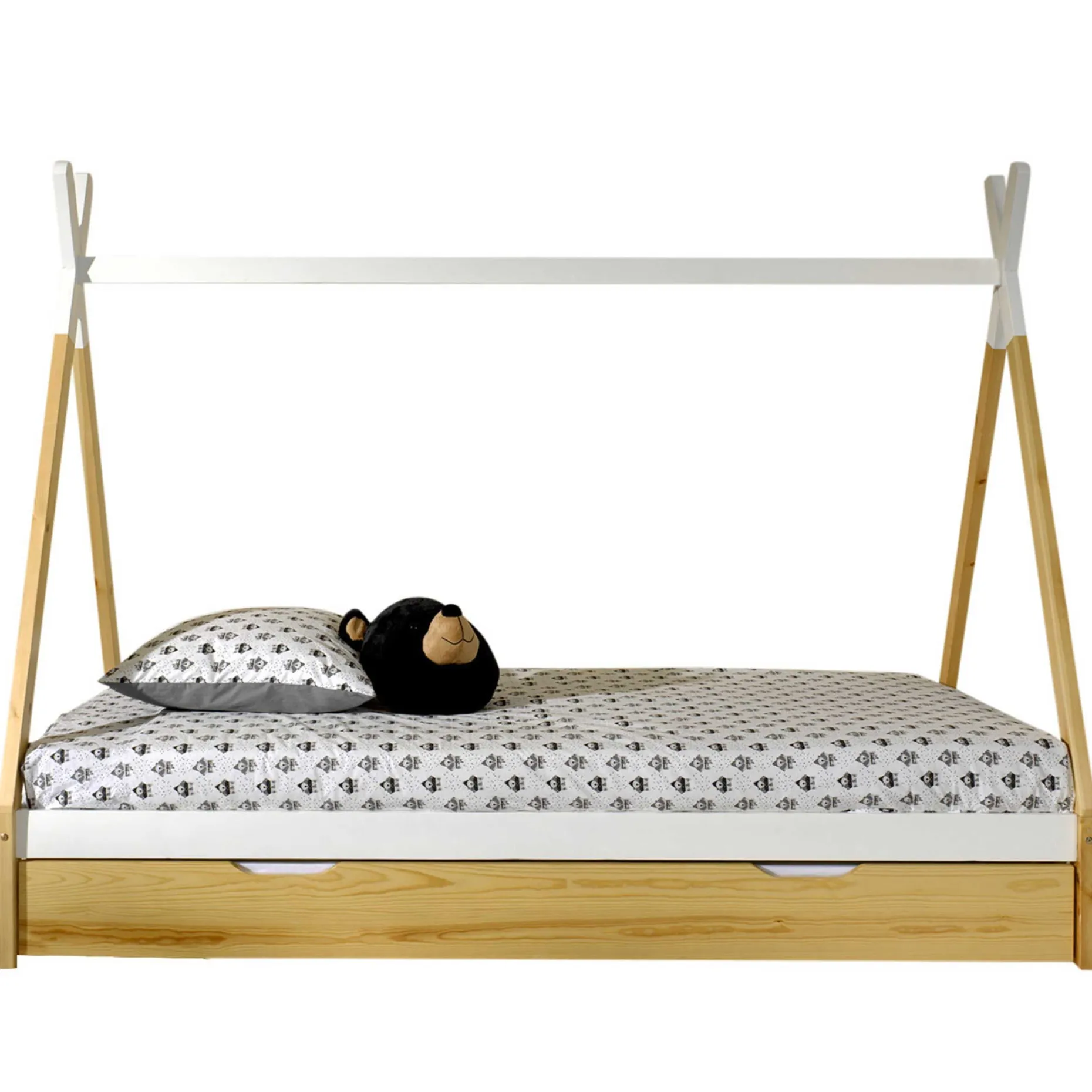 Tipi-Bett 90 x 200cm mit Bettkasten - Kieferholz