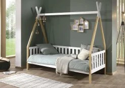 Tipi Bett 90 x 200cm mit rahmen Massivholz - Kieferholz/weiß
