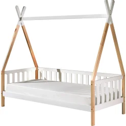 Tipi Bett 90 x 200cm mit rahmen Massivholz - Kieferholz/weiß