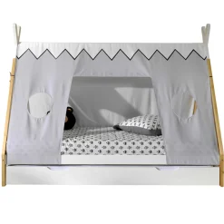 Tipi-Bett 90 x 200cm mit Schlafzelt und Bettkasten - weiß