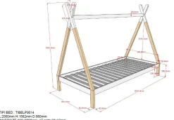 Tipi-Bett 90 x 200cm mit Schlafzelt und Bettkasten - Kieferholz
