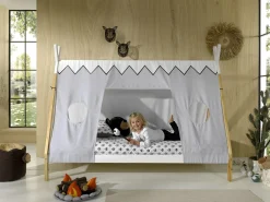 Tipi-Bett 90 x 200 hoch mit Schlafzelt - weiß/kieferholz