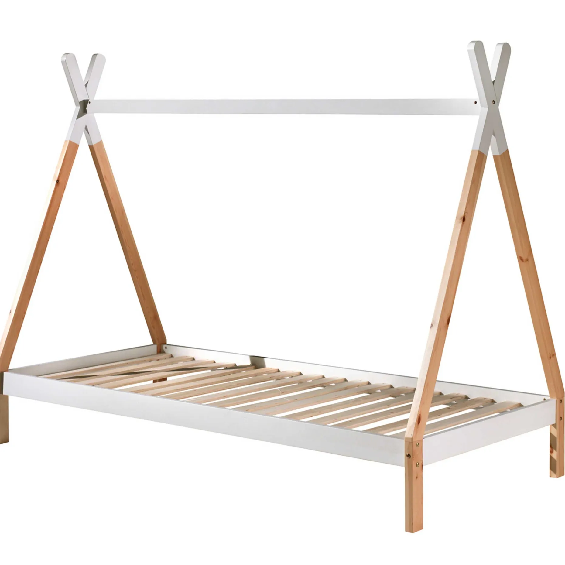 Tipi-Bett 90 x 200 hoch mit Schlafzelt - weiß/kieferholz