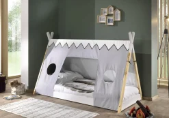 Tipi-Bett 90 x 200 mit Schlafzelt - weiß/Kieferholz