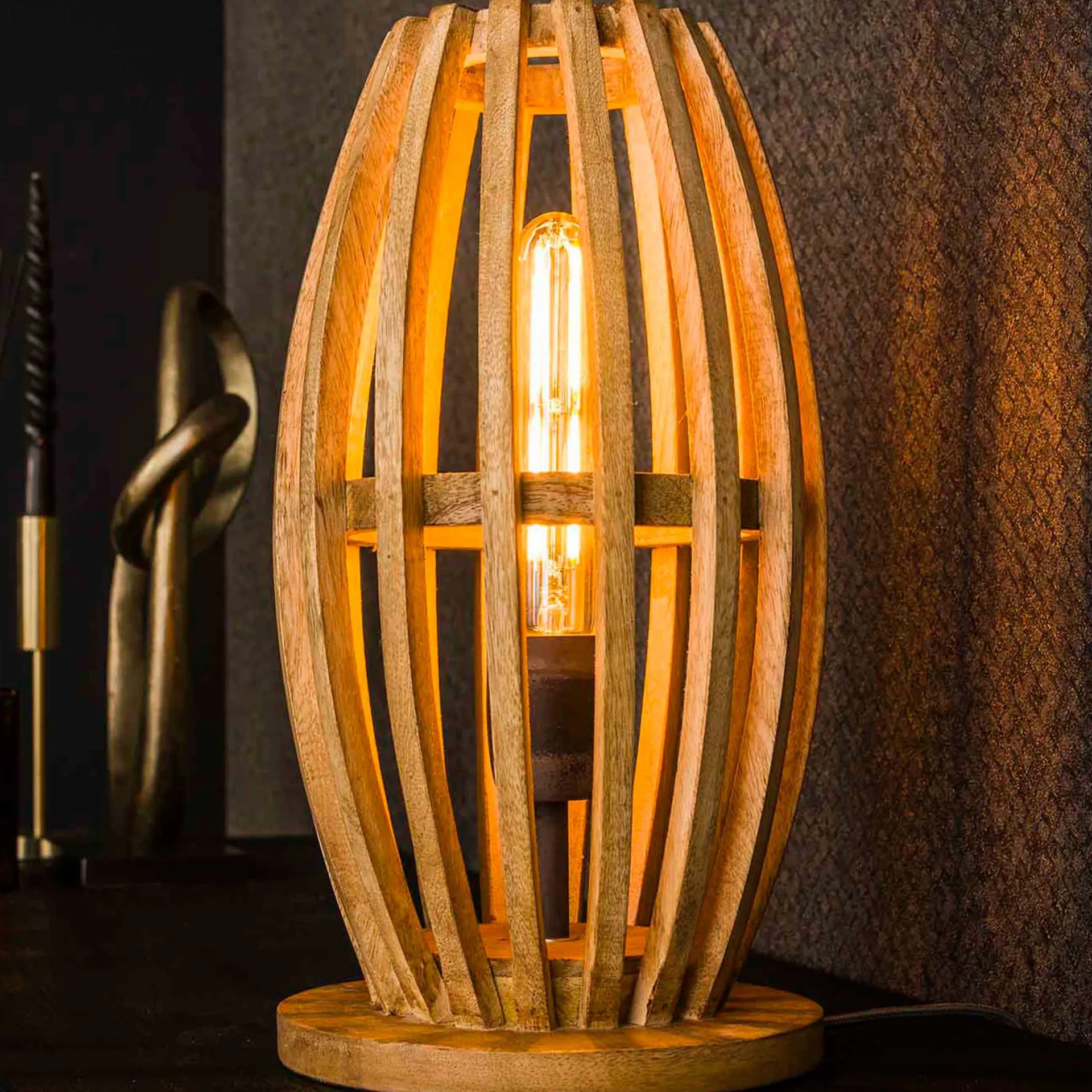 Emob Tischlampe Vivian - 20x20x38 cm - Mangoholz/