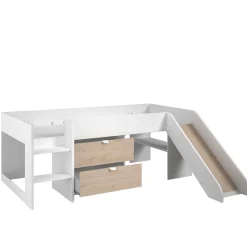 Tobo Halbhochbett mit Rutsche 90x200 - Eiche/Weiß