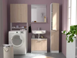Toiletten- und Waschmaschinenschrank Wessel - Eiche/Weiß
