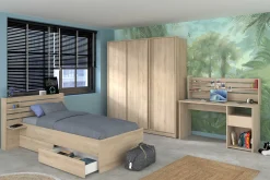 Kinder Parisot TokioKinderzimmer : Bett 90x200 mit Schubladen, Kleiderschrank, Schreibtisch