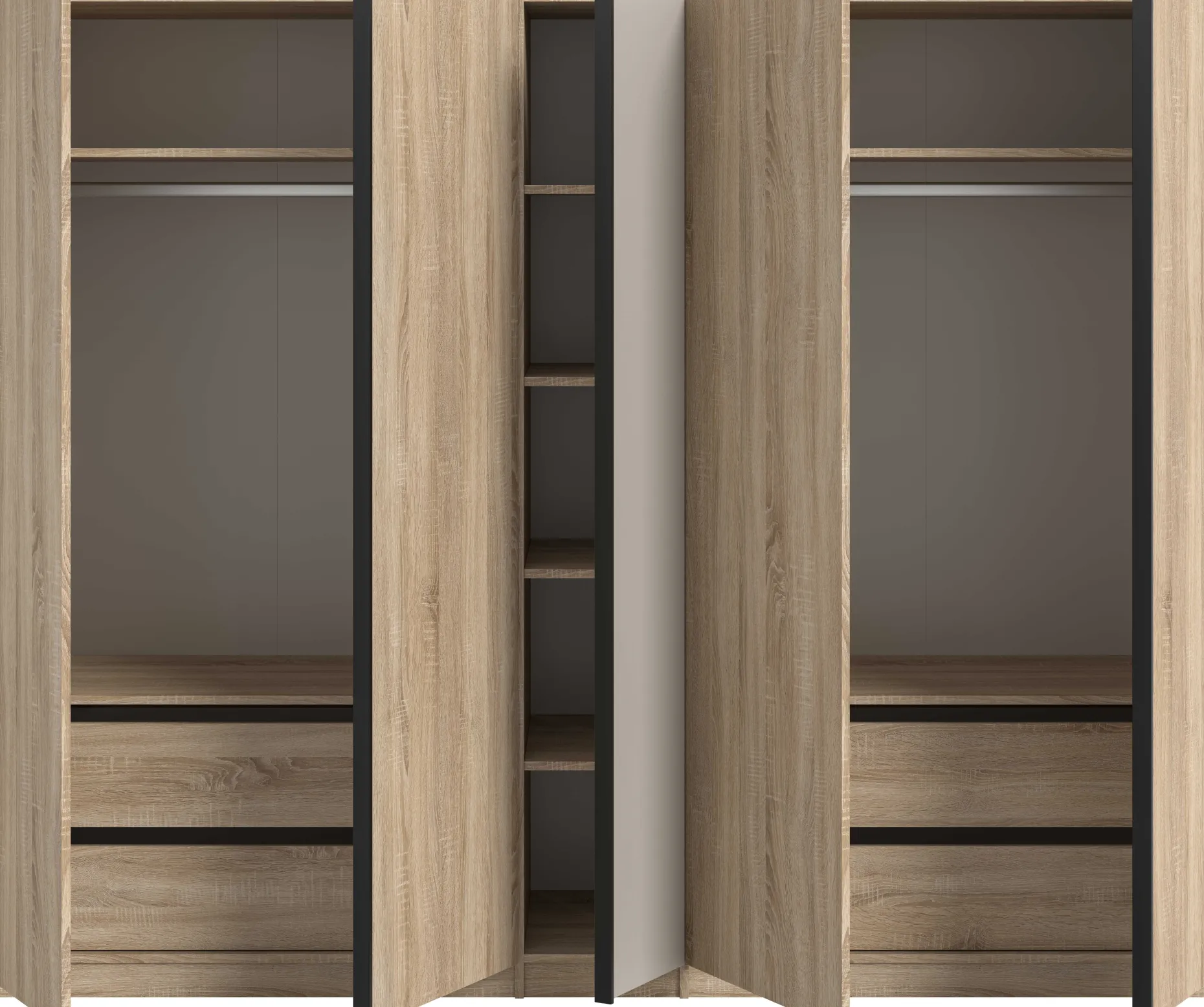 5-türiger Kleiderschrank Oakland Xonox Sonoma Eiche 230x183x53 cm