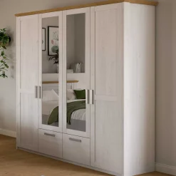 4-türiger Kleiderschrank Verona Xonox - sibiu-lärchenfarbene Oberfläche - 188x200x61 cm - Weiß