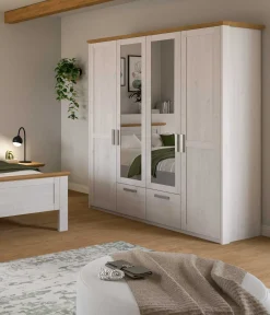 4-türiger Kleiderschrank Verona Xonox - sibiu-lärchenfarbene Oberfläche - 188x200x61 cm - Weiß
