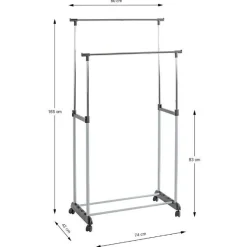Trolley-Garderobe mit doppelten Chromschienen | Farbe Silber | 10 kg Tragfähigkeit