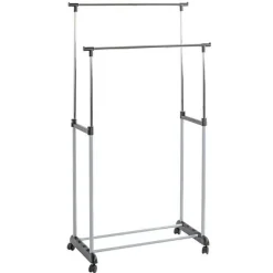 Trolley-Garderobe mit doppelten Chromschienen | Farbe Silber | 10 kg Tragfähigkeit