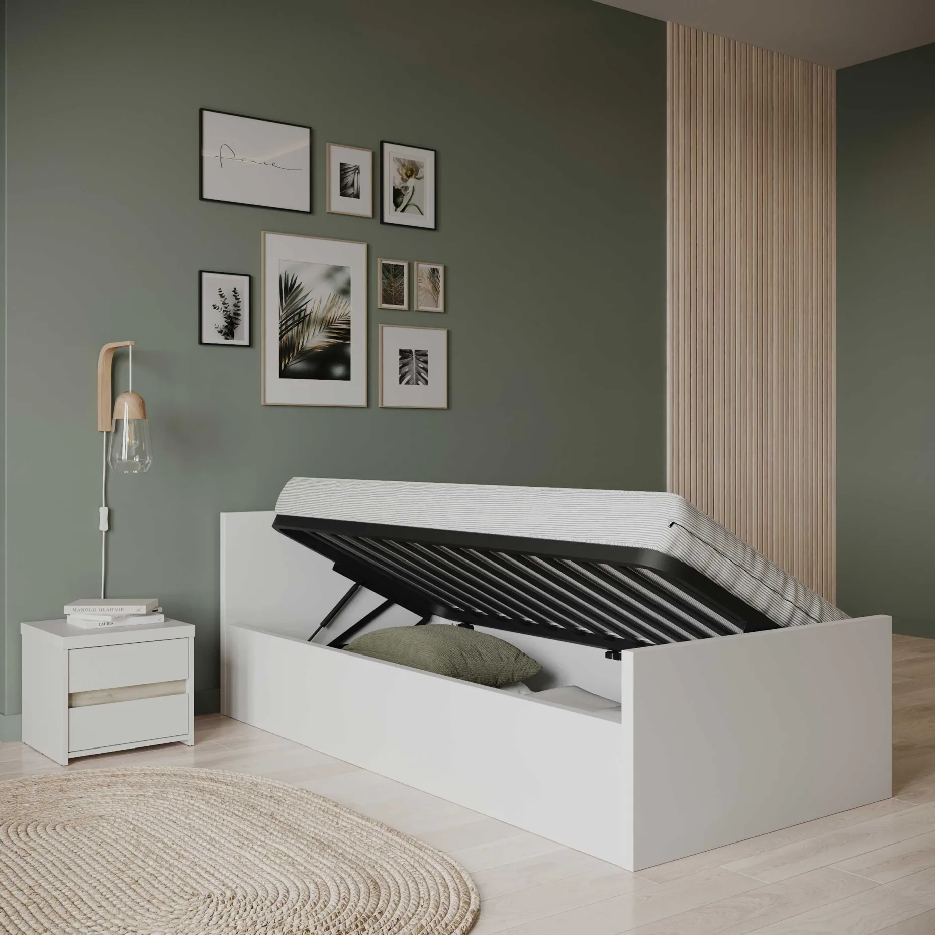 Truhenbett Clyde - 90x200cm - mit Lattenrost - weiß